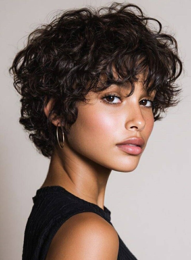 Coupe moderne cheveux bouclés courts
